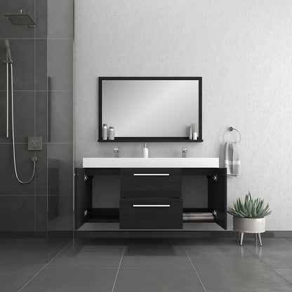Alya Bath Ripley  54"  Double Black Modern Wall Mounted  Bathroom Vanity With Integrated Acrylic Top, Acrylic Sink and Wall Mounted Mirror - AT-8047-B-D+AT-48-M-B - Backyard Provider