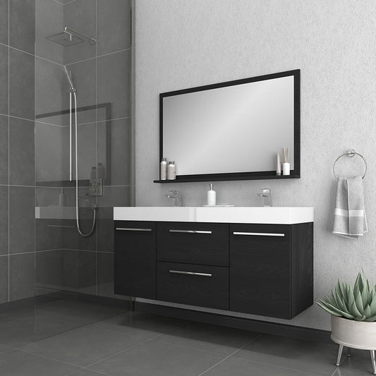 Alya Bath Ripley  54"  Double Black Modern Wall Mounted  Bathroom Vanity With Integrated Acrylic Top, Acrylic Sink and Wall Mounted Mirror - AT-8047-B-D+AT-48-M-B - Backyard Provider
