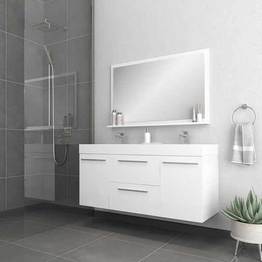 Alya Bath Ripley  54" Double White Modern Wall Mounted  Bathroom Vanity With Integrated Acrylic Top, Acrylic Sink and Wall Mounted Mirror - AT-8047-W-D+AT-48-M-W - Backyard Provider