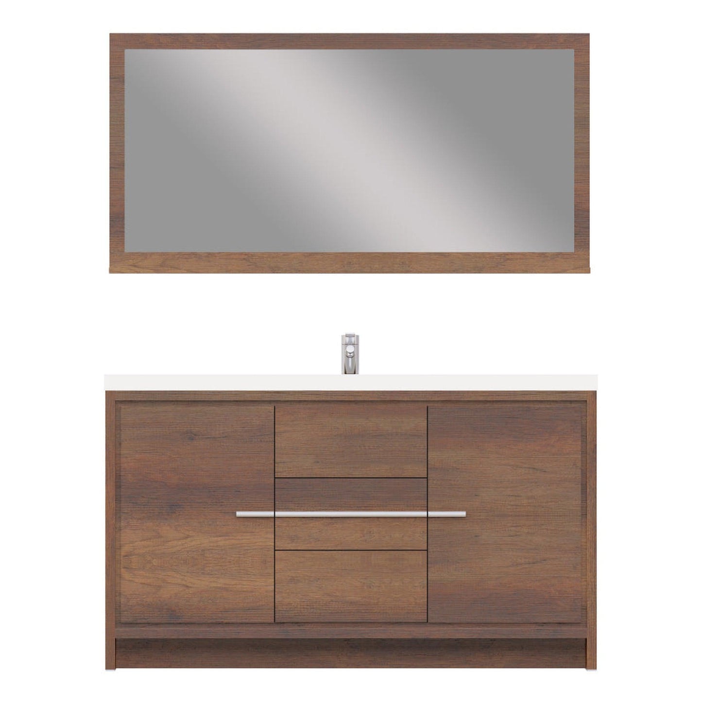 Alya Bath Sortino 60" Single Rosewood  Modern Freestanding  Bathroom Vanity With Acrylic Top and Integrated Sink - AB-MD660S-RW - Backyard Provider
