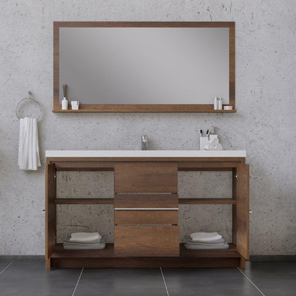 Alya Bath Sortino 60" Single Rosewood  Modern Freestanding  Bathroom Vanity With Acrylic Top and Integrated Sink - AB-MD660S-RW - Backyard Provider