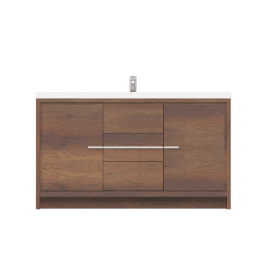 Alya Bath Sortino 60" Single Rosewood  Modern Freestanding  Bathroom Vanity With Acrylic Top and Integrated Sink - AB-MD660S-RW - Backyard Provider