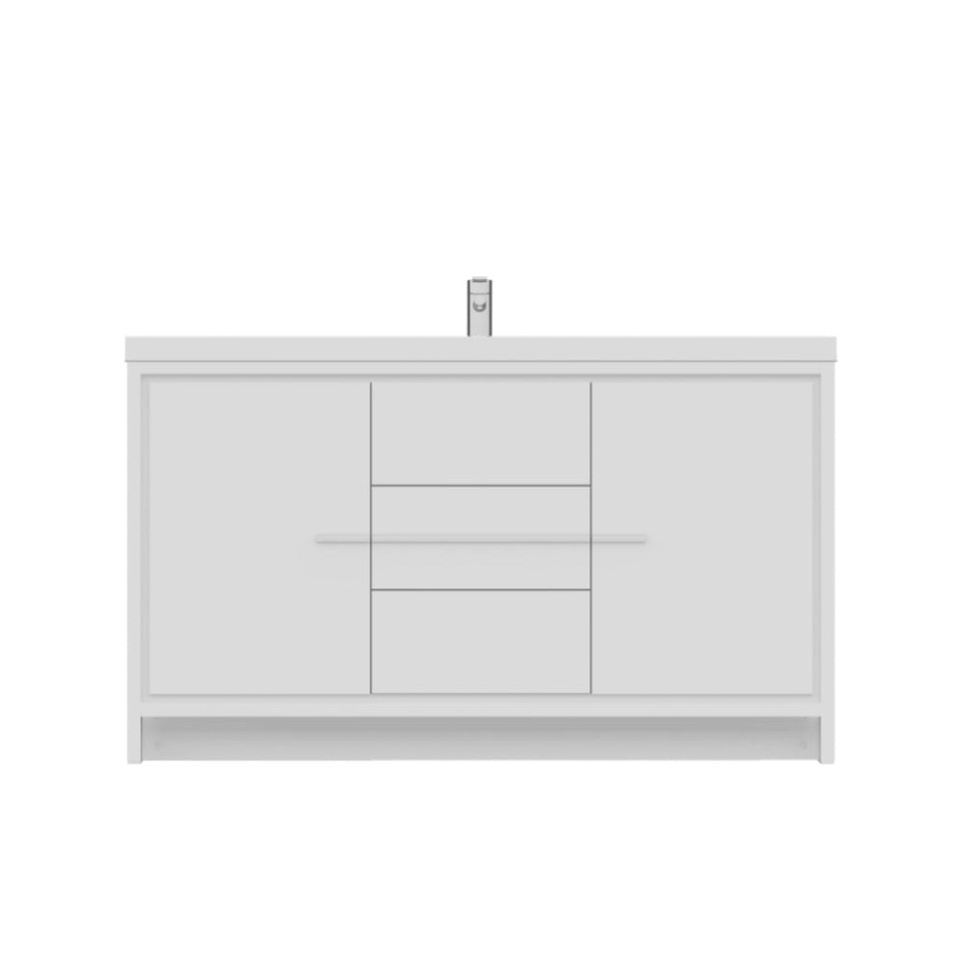 Alya Bath Sortino 60" Single White Modern Freestanding  Bathroom Vanity With Acrylic Top and Integrated Sink - AB-MD660S-W - Backyard Provider