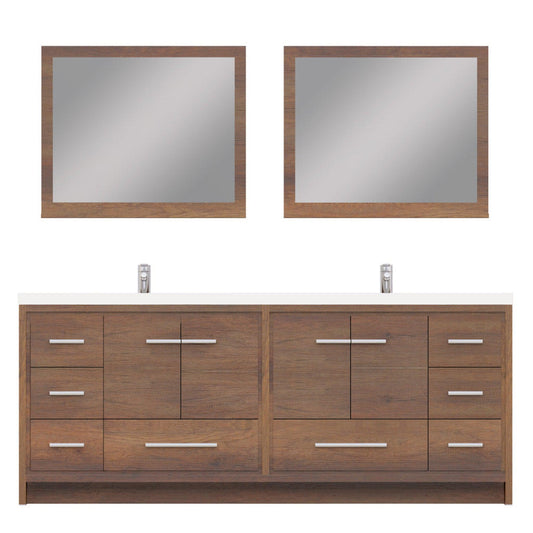 Alya Bath Sortino 84" Double Rosewood  Modern Freestanding  Bathroom Vanity With Acrylic Top and Integrated Sink - AB-MD684-RW - Backyard Provider