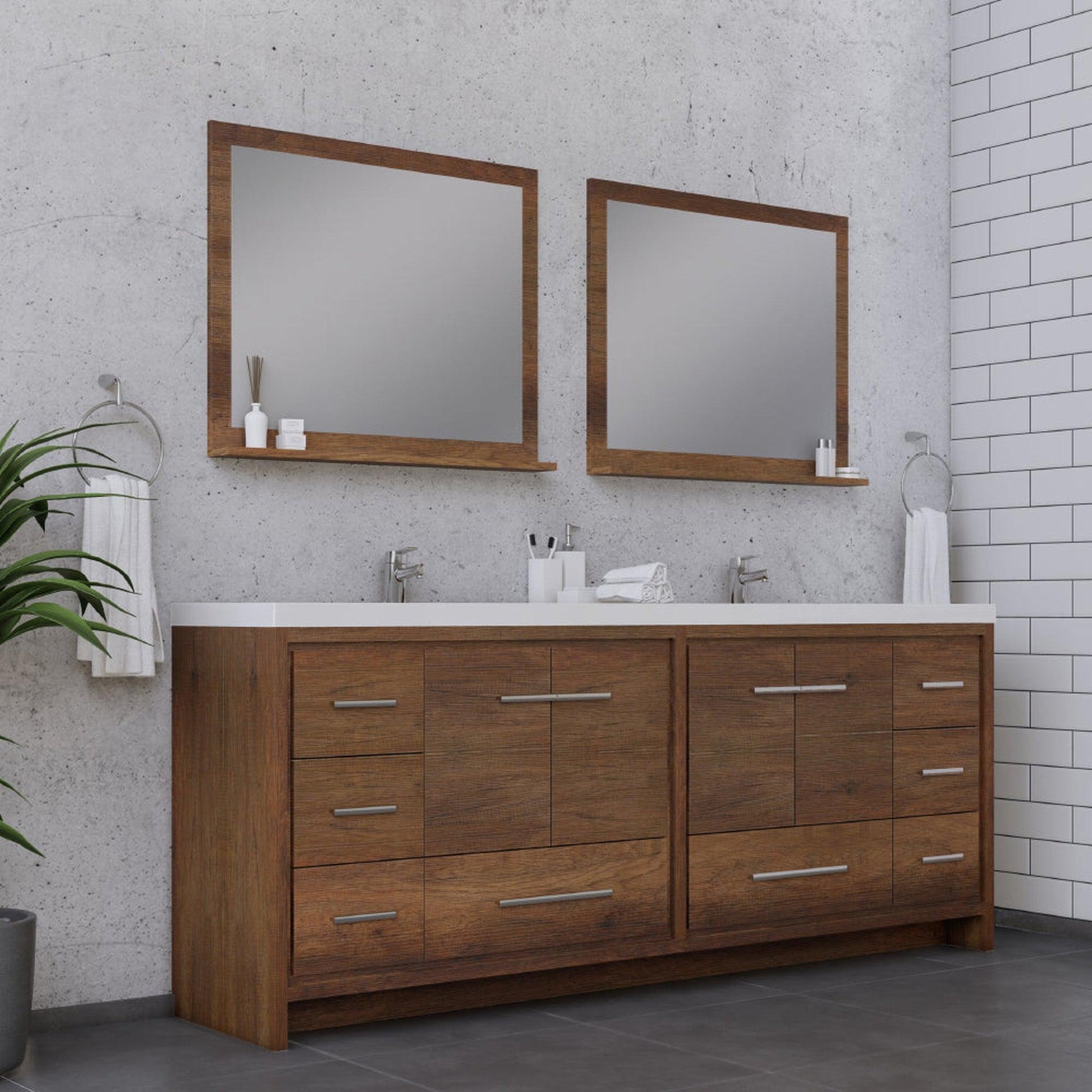 Alya Bath Sortino 84" Double Rosewood  Modern Freestanding  Bathroom Vanity With Acrylic Top and Integrated Sink - AB-MD684-RW - Backyard Provider