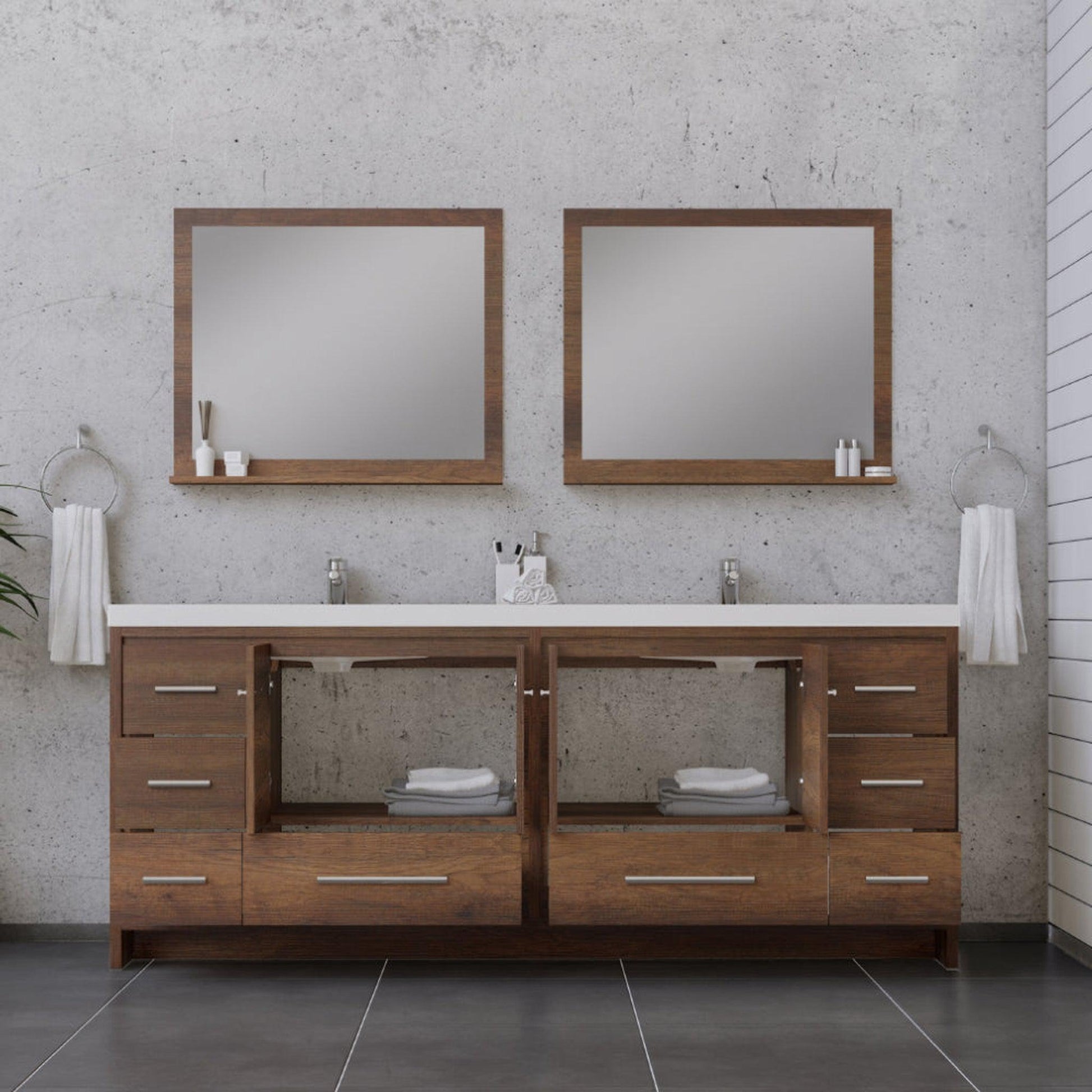 Alya Bath Sortino 84" Double Rosewood  Modern Freestanding  Bathroom Vanity With Acrylic Top and Integrated Sink - AB-MD684-RW - Backyard Provider