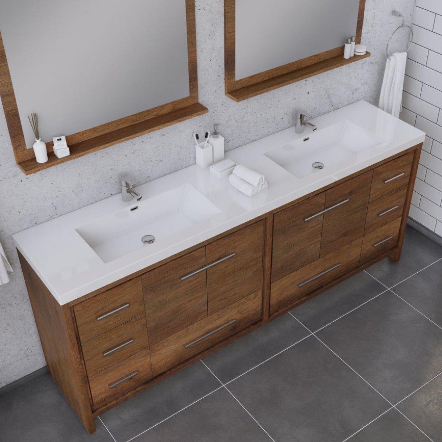 Alya Bath Sortino 84" Double Rosewood  Modern Freestanding  Bathroom Vanity With Acrylic Top and Integrated Sink - AB-MD684-RW - Backyard Provider