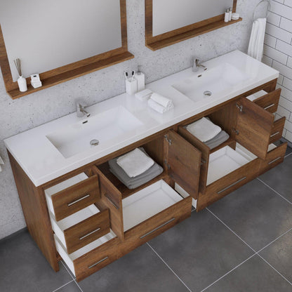 Alya Bath Sortino 84" Double Rosewood  Modern Freestanding  Bathroom Vanity With Acrylic Top and Integrated Sink - AB-MD684-RW - Backyard Provider