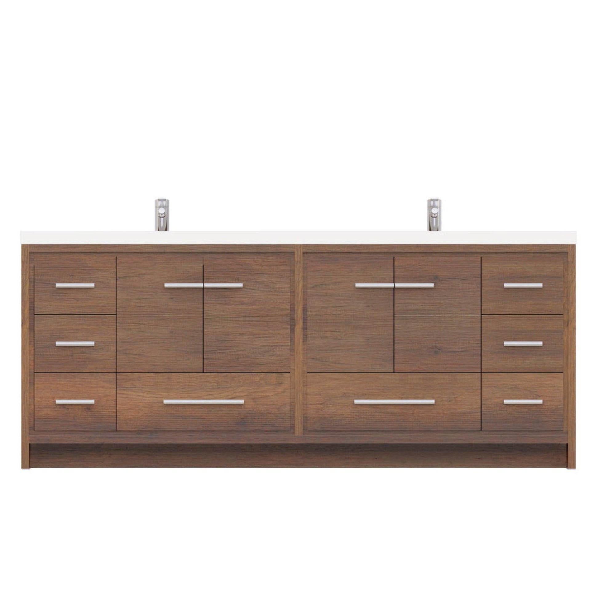 Alya Bath Sortino 84" Double Rosewood  Modern Freestanding  Bathroom Vanity With Acrylic Top and Integrated Sink - AB-MD684-RW - Backyard Provider