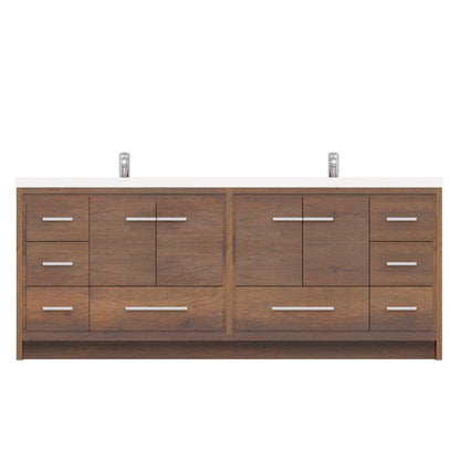 Alya Bath Sortino 84" Double Rosewood  Modern Freestanding  Bathroom Vanity With Acrylic Top and Integrated Sink - AB-MD684-RW - Backyard Provider