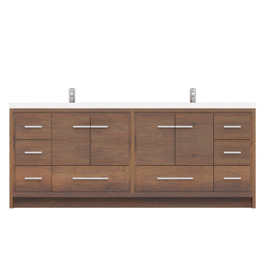 Alya Bath Sortino 84" Double Rosewood  Modern Freestanding  Bathroom Vanity With Acrylic Top and Integrated Sink - AB-MD684-RW - Backyard Provider