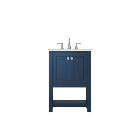 Alya Bath Wilmington 24" Single Blue Freestanding  Bathroom Vanity With Carrara Marble Top, Ceramic Sink and Wall Mounted Mirror - HE-102-24-B-CWMT+HE-101/102-24-B-M - Backyard Provider