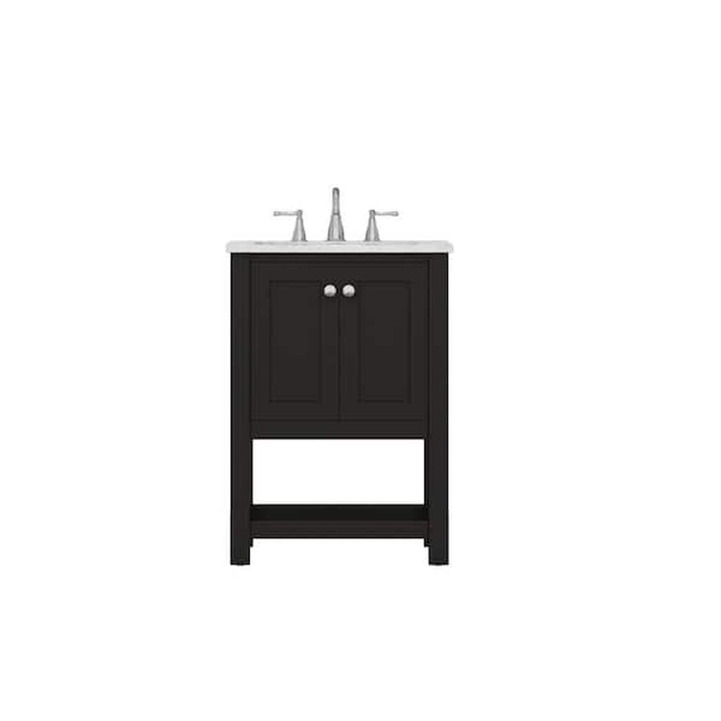 Alya Bath Wilmington 24" Single Espresso Freestanding Single Bathroom Vanity With Carrara Marble Top, Ceramic Sink and Wall Mounted Mirror - HE-102-24-E-CWMT+HE-101/102-24-E-M - Backyard Provider