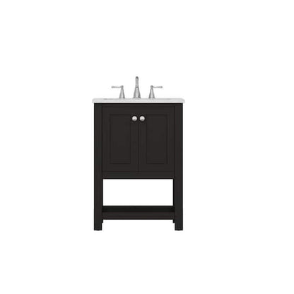 Alya Bath Wilmington 24" Single Espresso Freestanding Single Bathroom Vanity With Carrara Marble Top, Ceramic Sink and Wall Mounted Mirror - HE-102-24-E-CWMT+HE-101/102-24-E-M - Backyard Provider