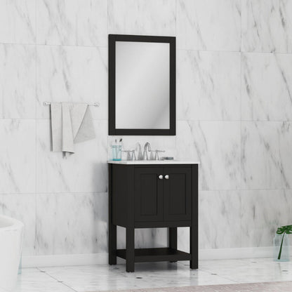 Alya Bath Wilmington 24" Single Espresso Freestanding Single Bathroom Vanity With Carrara Marble Top, Ceramic Sink and Wall Mounted Mirror - HE-102-24-E-CWMT+HE-101/102-24-E-M - Backyard Provider