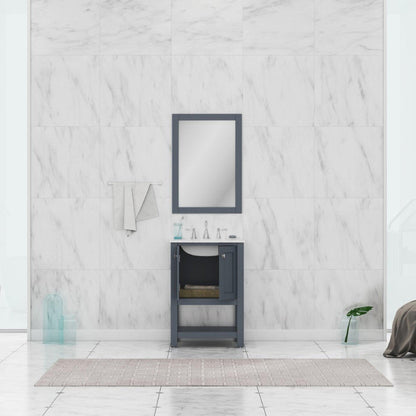 Alya Bath Wilmington 24" Single Gray Freestanding  Bathroom Vanity With Carrara Marble Top, Ceramic Sink and Wall Mounted Mirror - HE-102-24-G-CWMT+HE-101/102-24-G-M - Backyard Provider