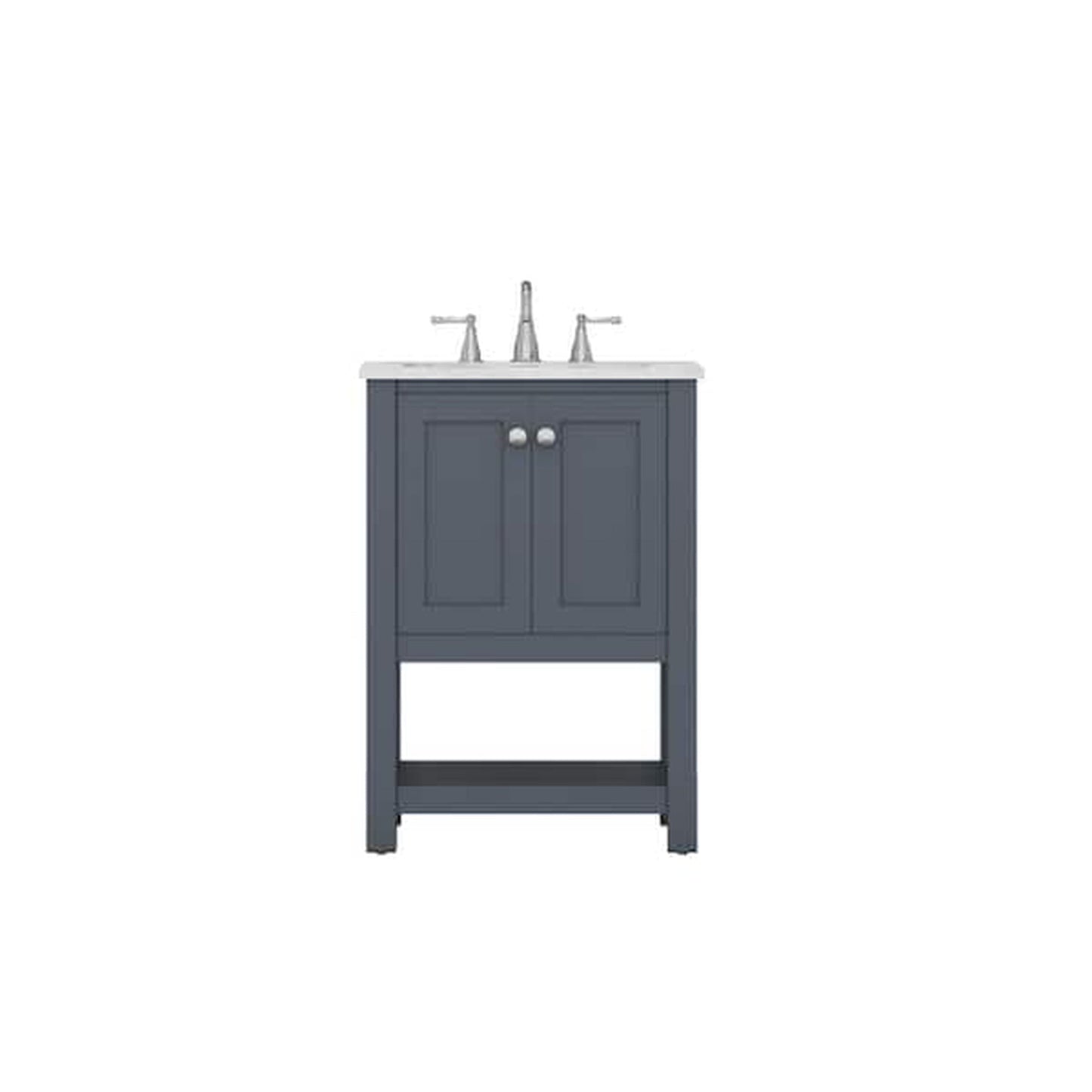 Alya Bath Wilmington 24" Single Gray Freestanding  Bathroom Vanity With Carrara Marble Top, Ceramic Sink and Wall Mounted Mirror - HE-102-24-G-CWMT+HE-101/102-24-G-M - Backyard Provider