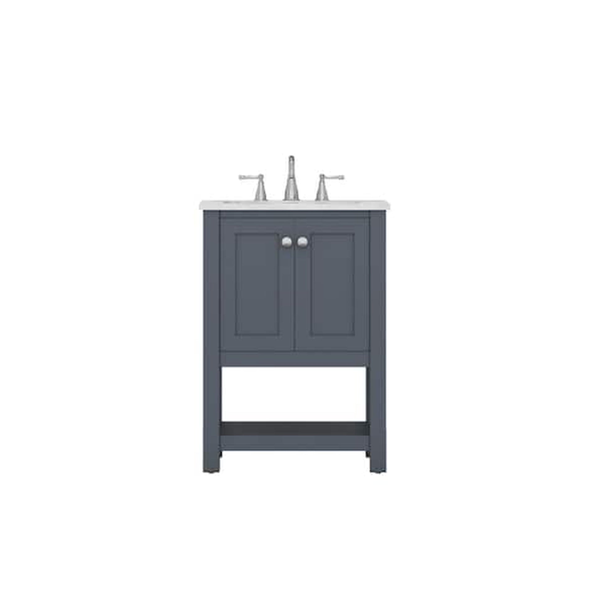 Alya Bath Wilmington 24" Single Gray Freestanding  Bathroom Vanity With Carrara Marble Top, Ceramic Sink and Wall Mounted Mirror - HE-102-24-G-CWMT+HE-101/102-24-G-M - Backyard Provider