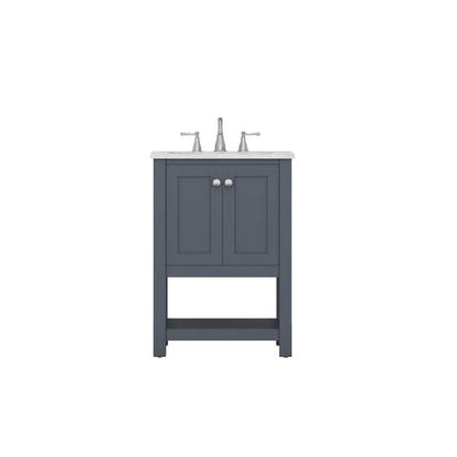 Alya Bath Wilmington 24" Single Gray Freestanding  Bathroom Vanity With Carrara Marble Top, Ceramic Sink and Wall Mounted Mirror - HE-102-24-G-CWMT+HE-101/102-24-G-M - Backyard Provider