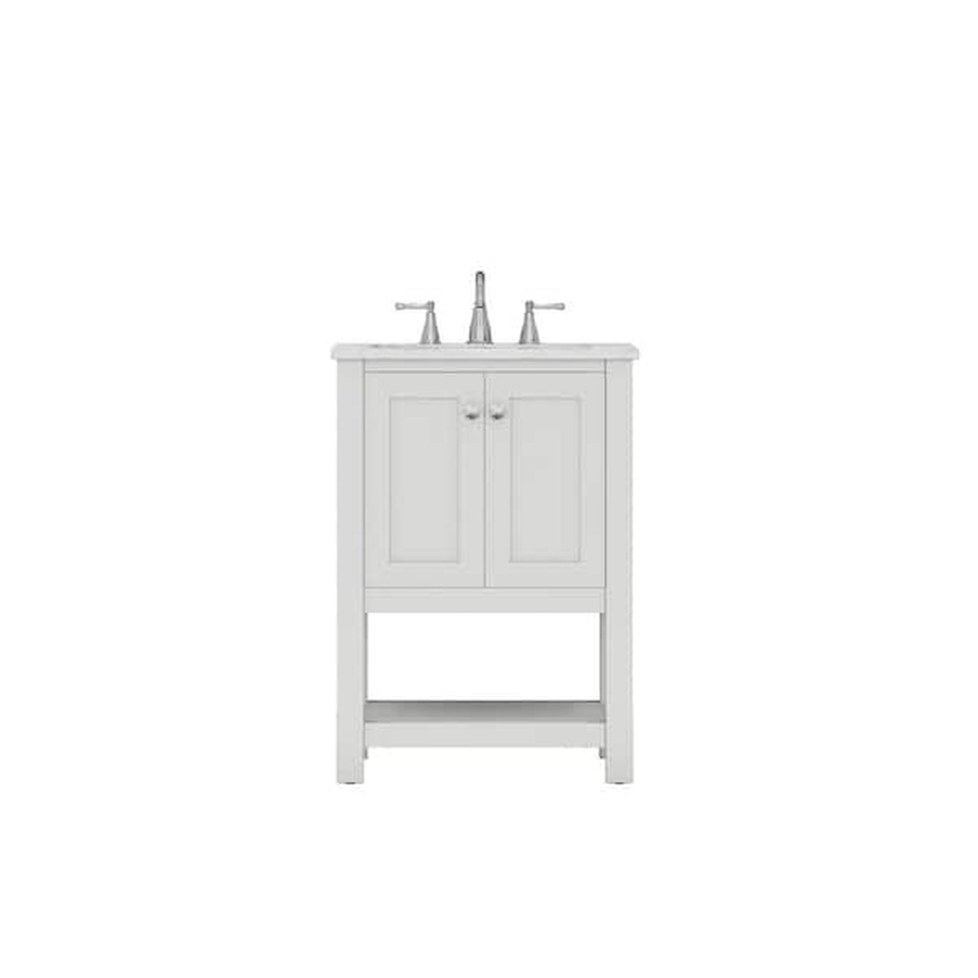 Alya Bath Wilmington 24" Single White Freestanding Single Bathroom Vanity With Carrara Marble Top, Ceramic Sink and Wall Mounted Mirror - HE-102-24-W-CWMT+HE-101/102-24-W-M - Backyard Provider