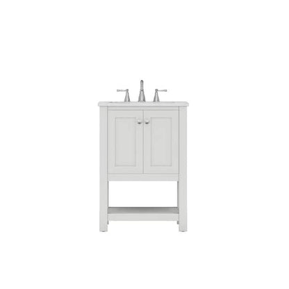 Alya Bath Wilmington 24" Single White Freestanding Single Bathroom Vanity With Carrara Marble Top, Ceramic Sink and Wall Mounted Mirror - HE-102-24-W-CWMT+HE-101/102-24-W-M - Backyard Provider
