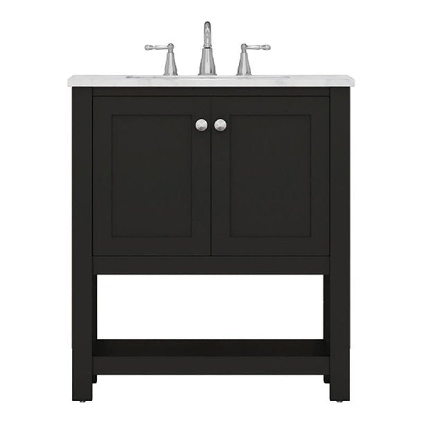 Alya Bath Wilmington 30" Single Espresso Freestanding  Bathroom Vanity With Carrara Marble Top, Ceramic Sink And Wall Mounted Mirror - HE-102-30-E-CWMT+HE-101/102-30-E-M - Backyard Provider