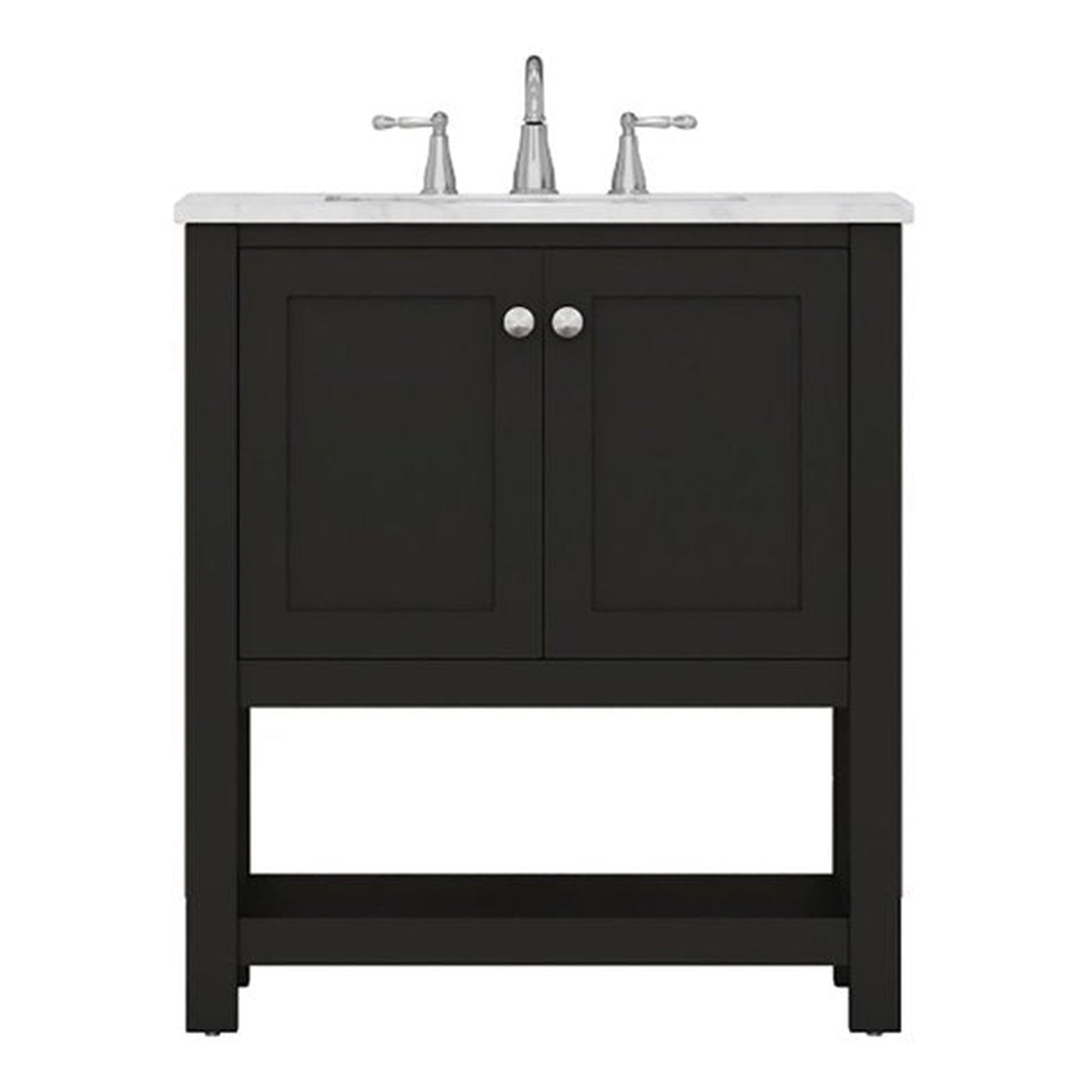 Alya Bath Wilmington 30" Single Espresso Freestanding  Bathroom Vanity With Carrara Marble Top, Ceramic Sink And Wall Mounted Mirror - HE-102-30-E-CWMT+HE-101/102-30-E-M - Backyard Provider