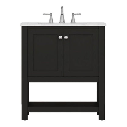 Alya Bath Wilmington 30" Single Espresso Freestanding  Bathroom Vanity With Carrara Marble Top, Ceramic Sink And Wall Mounted Mirror - HE-102-30-E-CWMT+HE-101/102-30-E-M - Backyard Provider