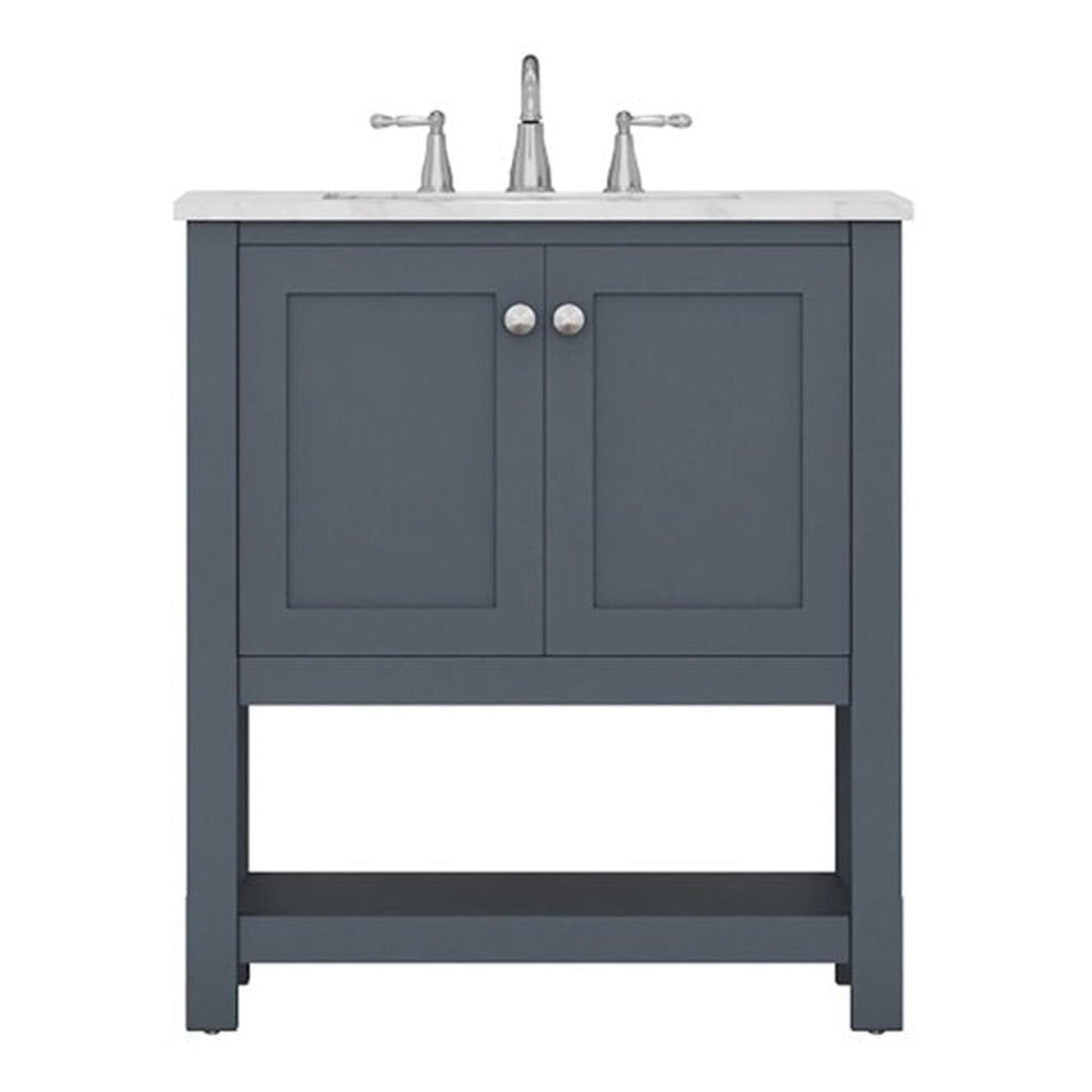 Alya Bath Wilmington 30" Single Gray Freestanding  Bathroom Vanity With Carrara Marble Top, Ceramic Sink and Wall Mounted Mirror - HE-102-30-G-CWMT+HE-101/102-30-G-M - Backyard Provider