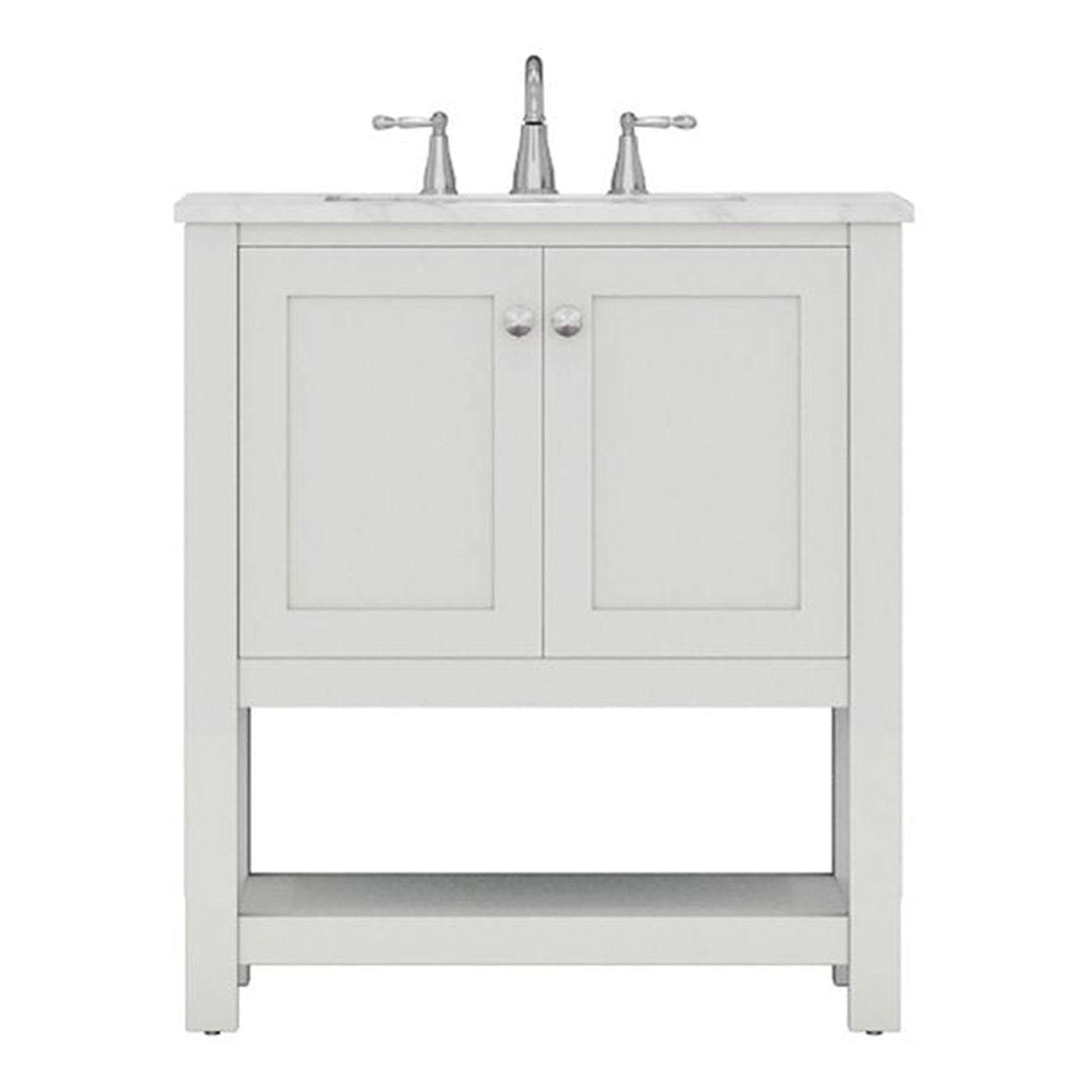 Alya Bath Wilmington 30" Single White Freestanding  Bathroom Vanity With Carrara Marble Top, Ceramic Sink and Wall Mounted Mirror - HE-102-30-W-CWMT+HE-101/102-30-W-M - Backyard Provider