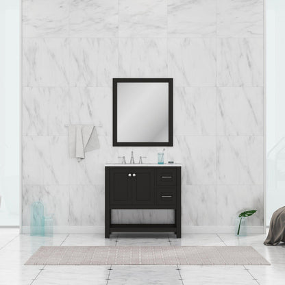 Alya Bath Wilmington 36" Single Espresso Freestanding  Bathroom Vanity With Carrara Marble Top, Ceramic Sink and Wall Mounted Mirror - HE-102-36-E-CWMT+HE-101/102-36-E-M - Backyard Provider