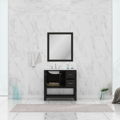 Alya Bath Wilmington 36" Single Espresso Freestanding  Bathroom Vanity With Carrara Marble Top, Ceramic Sink and Wall Mounted Mirror - HE-102-36-E-CWMT+HE-101/102-36-E-M - Backyard Provider