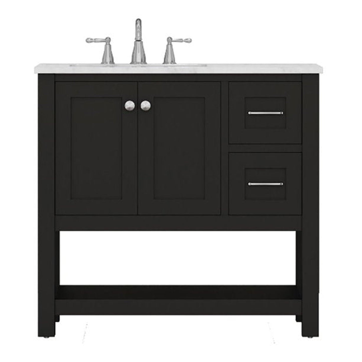 Alya Bath Wilmington 36" Single Espresso Freestanding  Bathroom Vanity With Carrara Marble Top, Ceramic Sink and Wall Mounted Mirror - HE-102-36-E-CWMT+HE-101/102-36-E-M - Backyard Provider