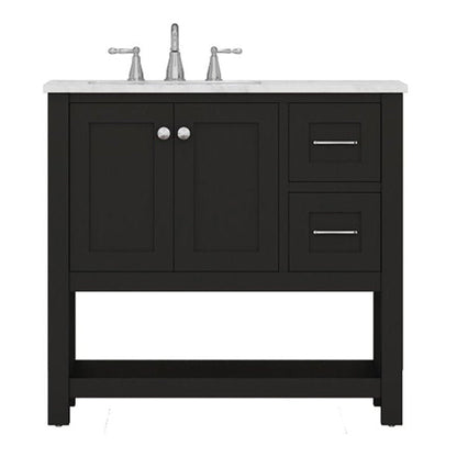 Alya Bath Wilmington 36" Single Espresso Freestanding  Bathroom Vanity With Carrara Marble Top, Ceramic Sink and Wall Mounted Mirror - HE-102-36-E-CWMT+HE-101/102-36-E-M - Backyard Provider