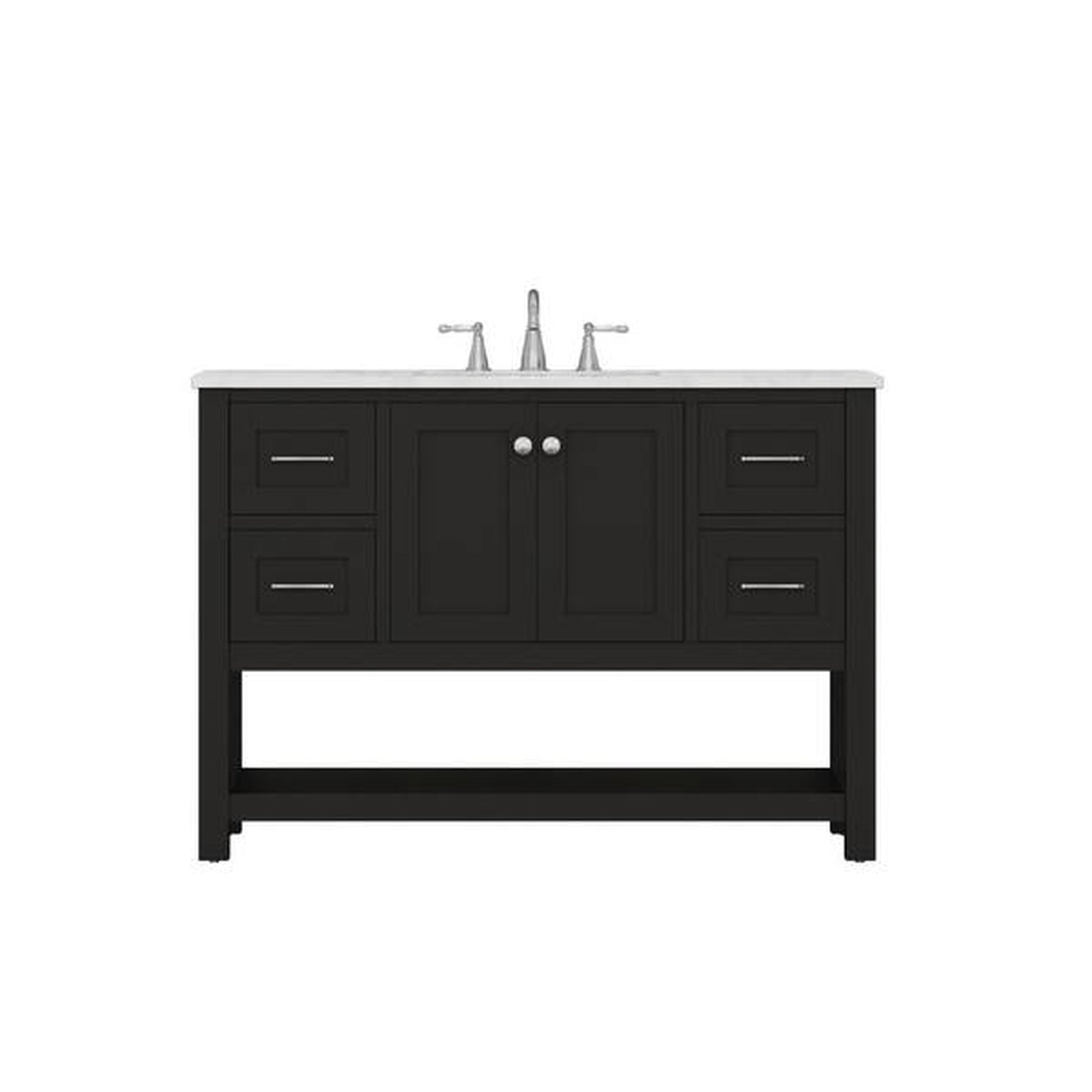 Alya Bath Wilmington 48" Single Espresso Freestanding  Bathroom Vanity With Carrara Marble Top, Ceramic Sink and Wall Mounted Mirror - HE-102-48-E-CWMT+HE-101/102-42-E-M - Backyard Provider
