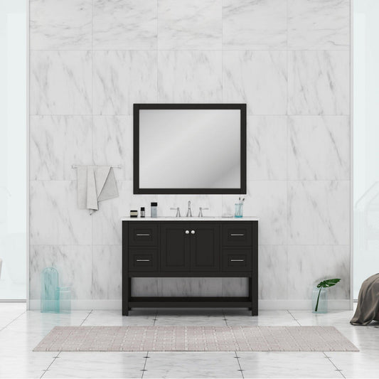Alya Bath Wilmington 48" Single Espresso Freestanding  Bathroom Vanity With Carrara Marble Top, Ceramic Sink and Wall Mounted Mirror - HE-102-48-E-CWMT+HE-101/102-42-E-M - Backyard Provider