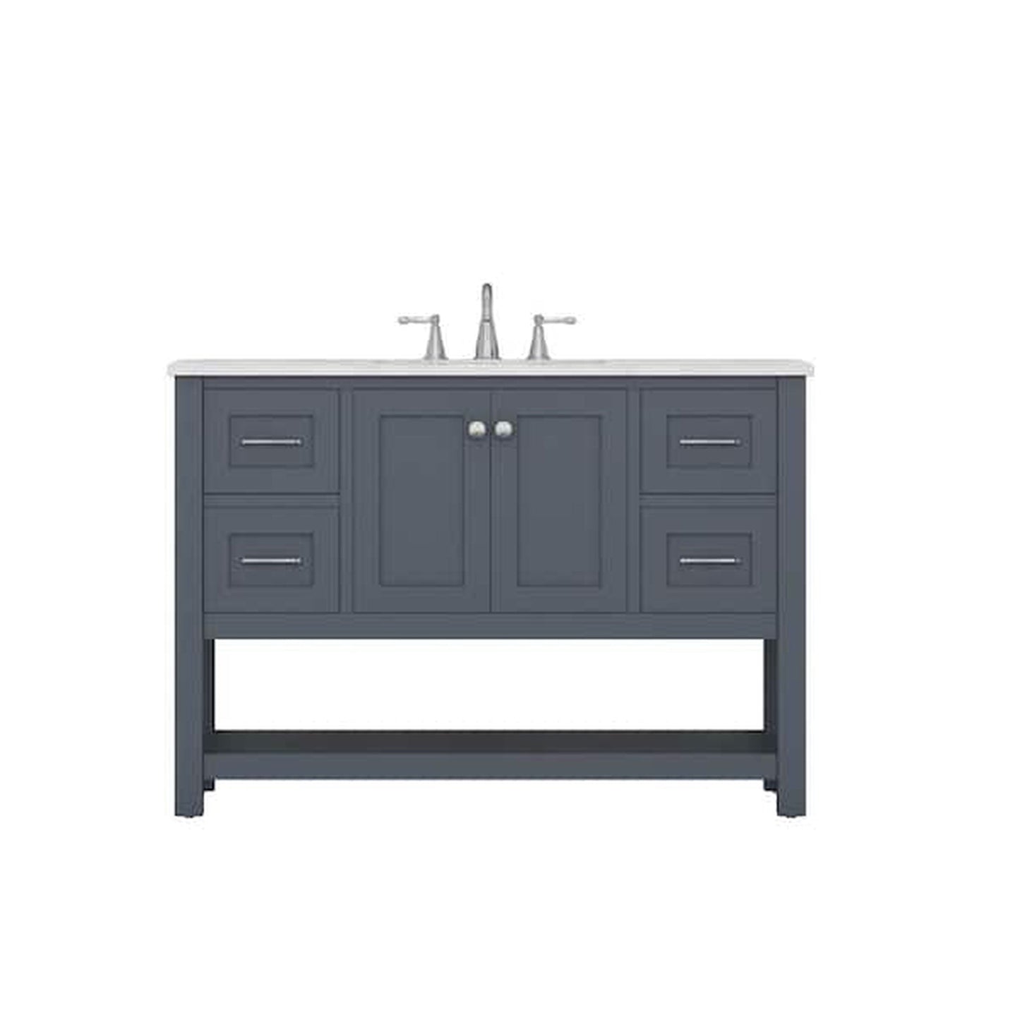Alya Bath Wilmington 48" Single Gray Freestanding  Bathroom Vanity With Carrara Marble Top, Ceramic Sink and Wall Mounted Mirror - HE-102-48-G-CWMT+HE-101/102-42-G-M - Backyard Provider