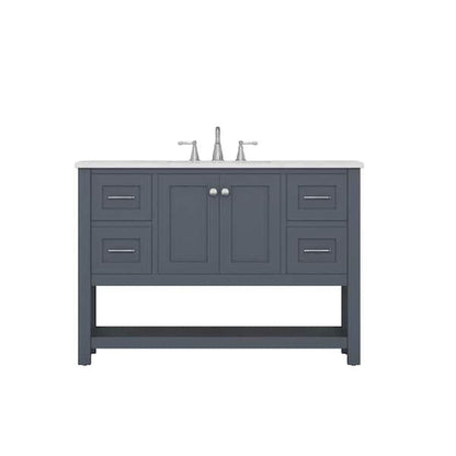 Alya Bath Wilmington 48" Single Gray Freestanding  Bathroom Vanity With Carrara Marble Top, Ceramic Sink and Wall Mounted Mirror - HE-102-48-G-CWMT+HE-101/102-42-G-M - Backyard Provider