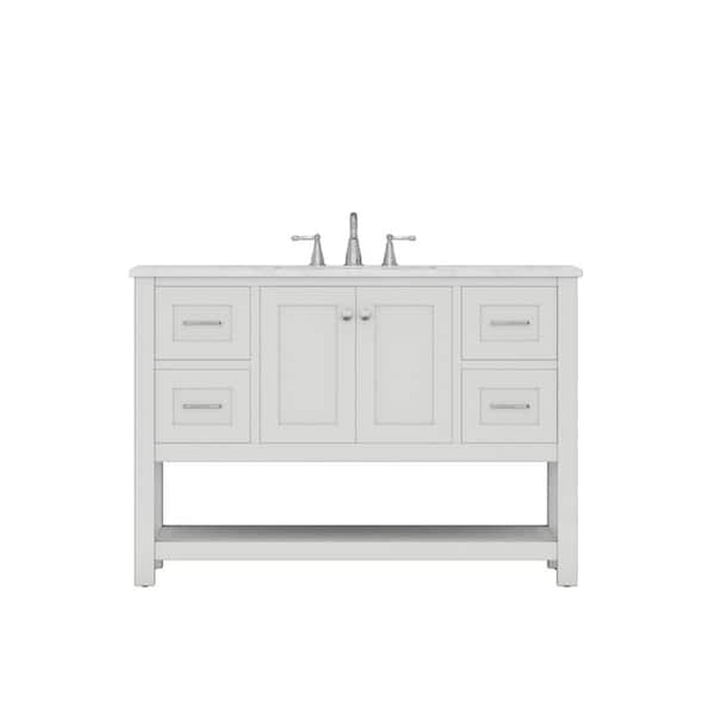 Alya Bath Wilmington 48" Single White Freestanding  Bathroom Vanity With Carrara Marble Top, Ceramic Sink and Wall Mounted Mirror - HE-102-48-W-CWMT+HE-101/102-42-W-M - Backyard Provider