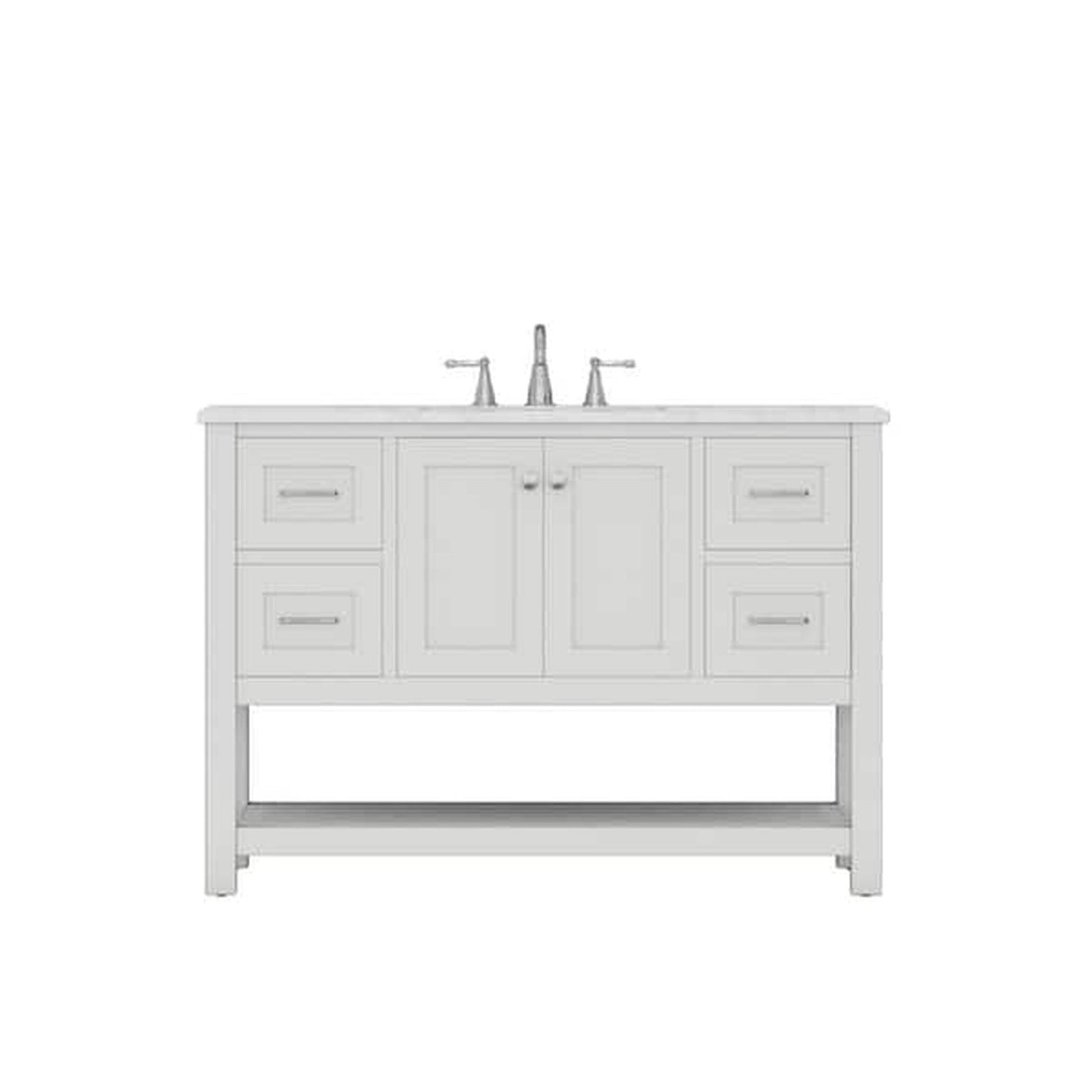 Alya Bath Wilmington 48" Single White Freestanding  Bathroom Vanity With Carrara Marble Top, Ceramic Sink and Wall Mounted Mirror - HE-102-48-W-CWMT+HE-101/102-42-W-M - Backyard Provider