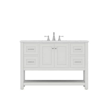 Alya Bath Wilmington 48" Single White Freestanding  Bathroom Vanity With Carrara Marble Top, Ceramic Sink and Wall Mounted Mirror - HE-102-48-W-CWMT+HE-101/102-42-W-M - Backyard Provider