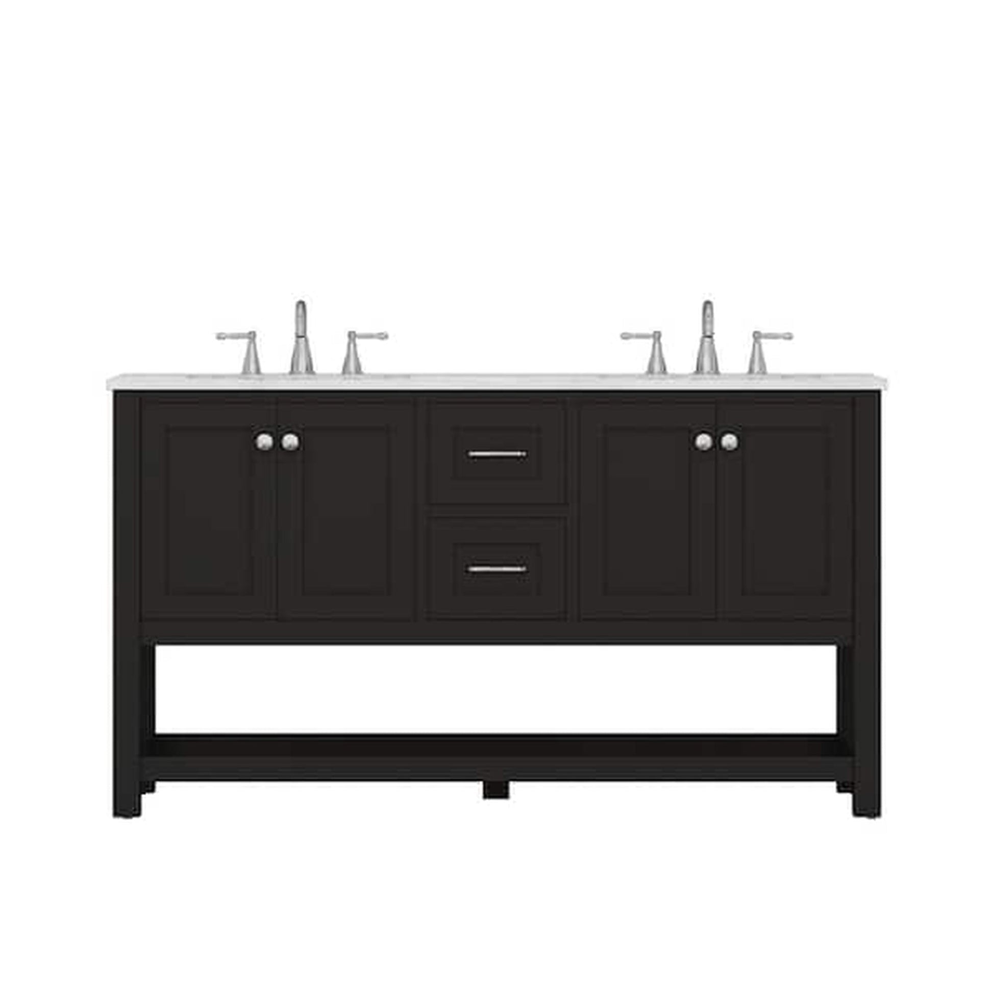 Alya Bath Wilmington 60" Double Espresso Freestanding  Bathroom Vanity With Carrara Marble Top, Ceramic Sink and Wall Mounted Mirror - HE-102-60D-E-CWMT+2x HE-101/102-24-E-M - Backyard Provider