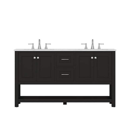Alya Bath Wilmington 60" Double Espresso Freestanding  Bathroom Vanity With Carrara Marble Top, Ceramic Sink and Wall Mounted Mirror - HE-102-60D-E-CWMT+2x HE-101/102-24-E-M - Backyard Provider
