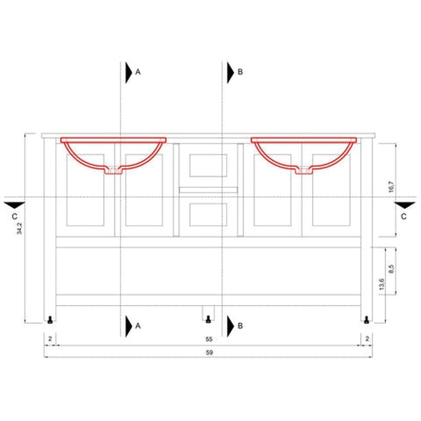 Alya Bath Wilmington 60" Double Espresso Freestanding  Bathroom Vanity With Carrara Marble Top, Ceramic Sink and Wall Mounted Mirror - HE-102-60D-E-CWMT+2x HE-101/102-24-E-M - Backyard Provider