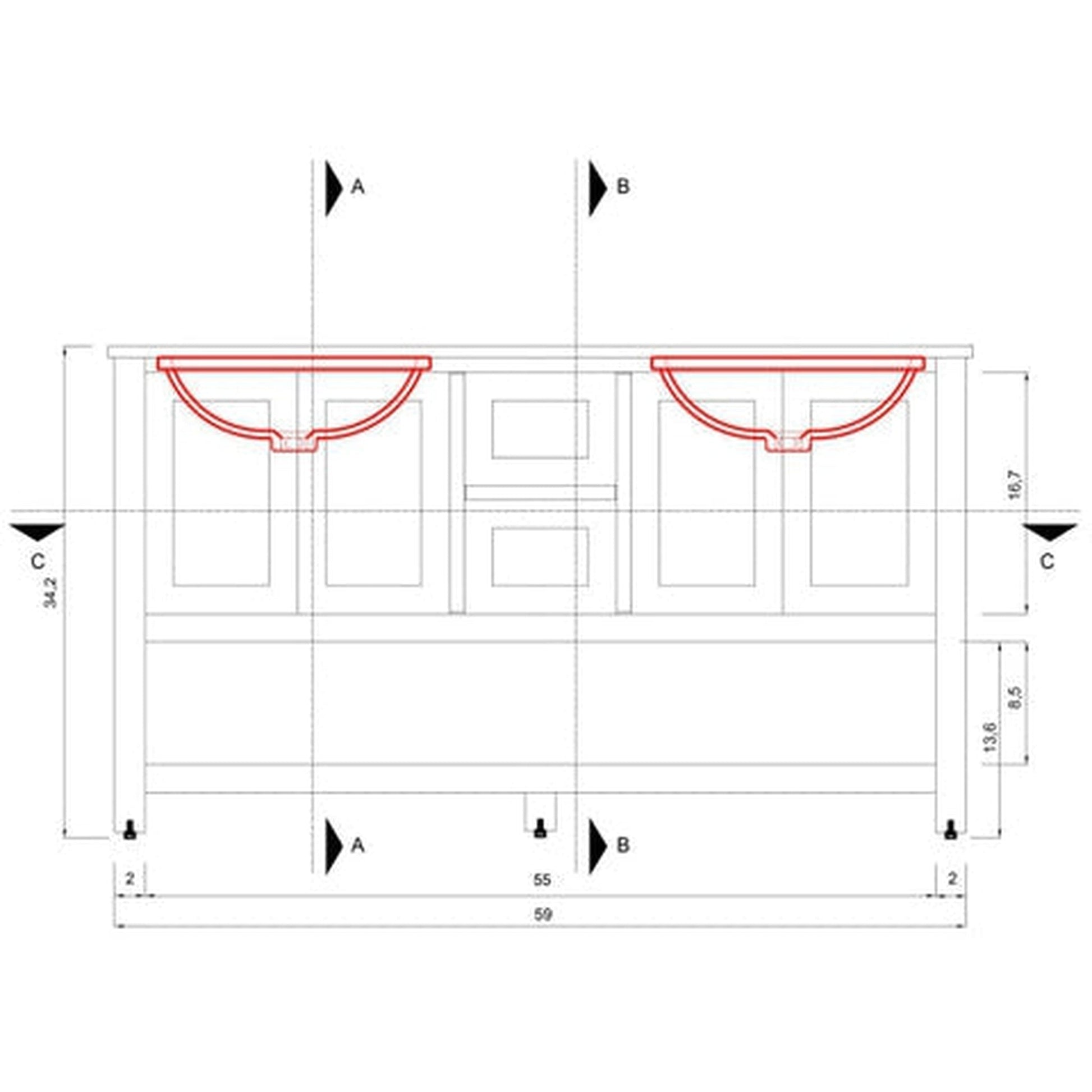 Alya Bath Wilmington 60" Double Espresso Freestanding  Bathroom Vanity With Carrara Marble Top, Ceramic Sink and Wall Mounted Mirror - HE-102-60D-E-CWMT+2x HE-101/102-24-E-M - Backyard Provider