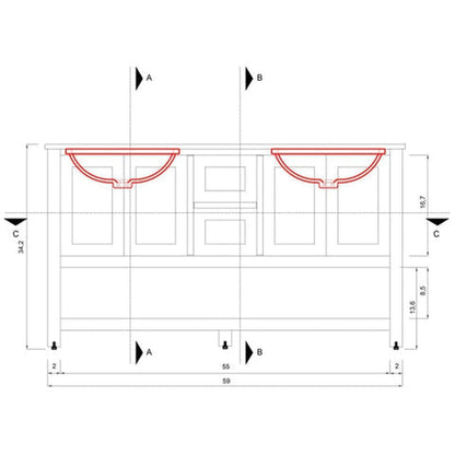Alya Bath Wilmington 60" Double Espresso Freestanding  Bathroom Vanity With Carrara Marble Top, Ceramic Sink and Wall Mounted Mirror - HE-102-60D-E-CWMT+2x HE-101/102-24-E-M - Backyard Provider