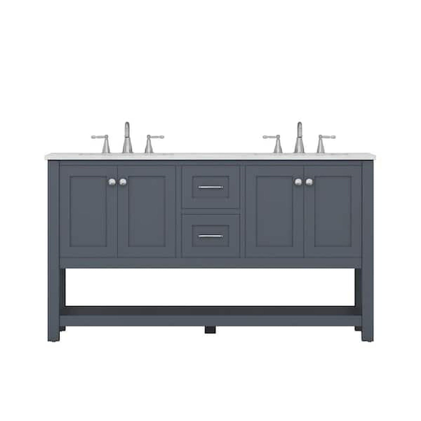 Alya Bath Wilmington 60" Double Gray Freestanding Bathroom Vanity With Carrara Marble Top, Ceramic Sink and Wall Mounted Mirror - HE-102-60D-G-CWMT+2x HE-101/102-24-G-M - Backyard Provider
