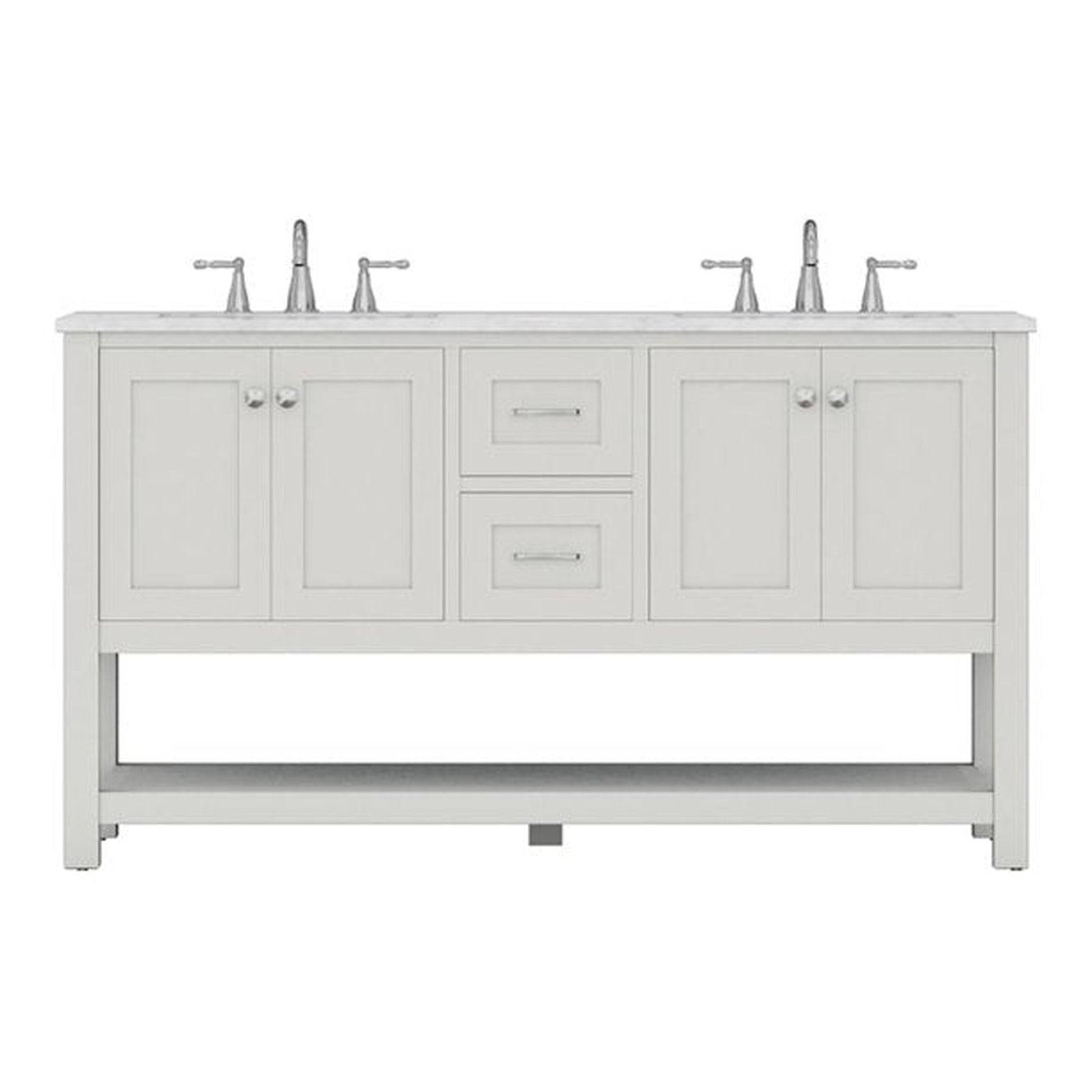 Alya Bath Wilmington 60" Double White Freestanding  Bathroom Vanity With Carrara Marble Top, Ceramic Sink and Wall Mounted Mirror - HE-102-60D-W-CWMT+ 2x HE-101/102-24-W-M - Backyard Provider