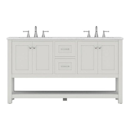Alya Bath Wilmington 60" Double White Freestanding  Bathroom Vanity With Carrara Marble Top, Ceramic Sink and Wall Mounted Mirror - HE-102-60D-W-CWMT+ 2x HE-101/102-24-W-M - Backyard Provider