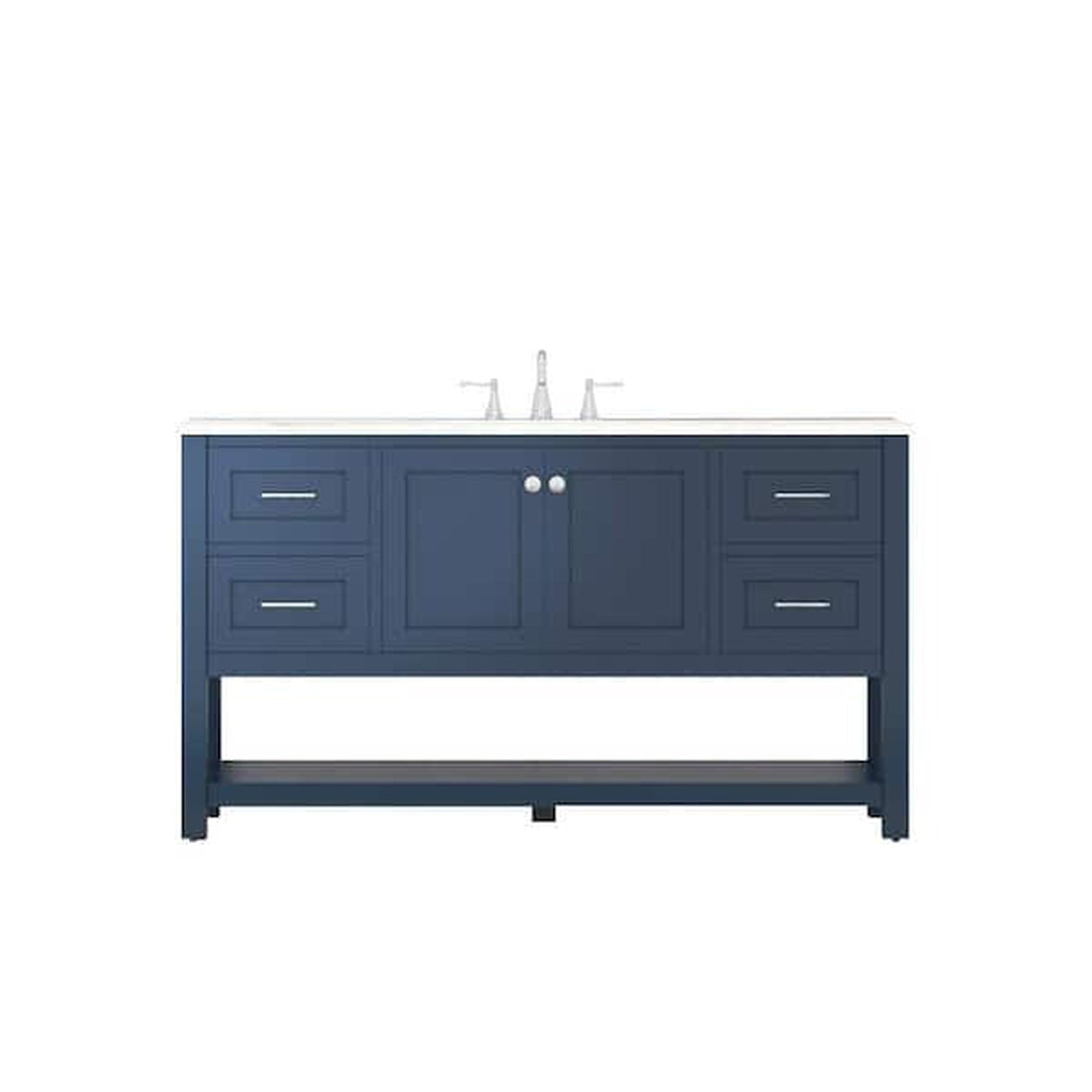 Alya Bath Wilmington 60" Single Blue Freestanding  Bathroom Vanity With Carrara Marble Top, Ceramic Sink and Wall Mounted Mirror - HE-102-60S-B-CWMT+AT-48-M-B - Backyard Provider